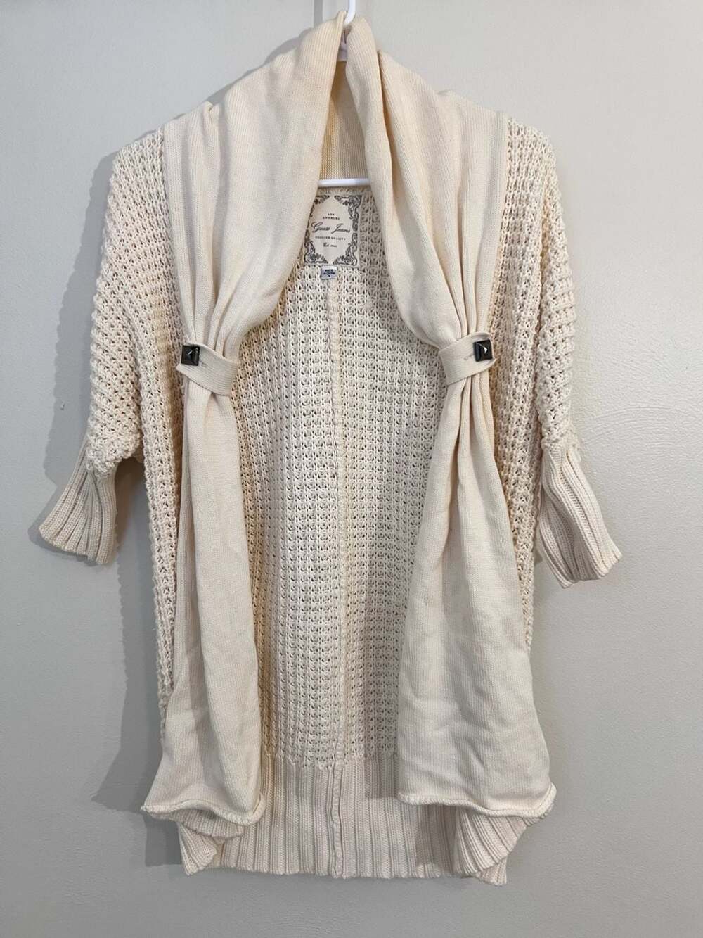 Guess Jeans Los Angeles Cream Chunky Knit Shawl Collar Cardigan
